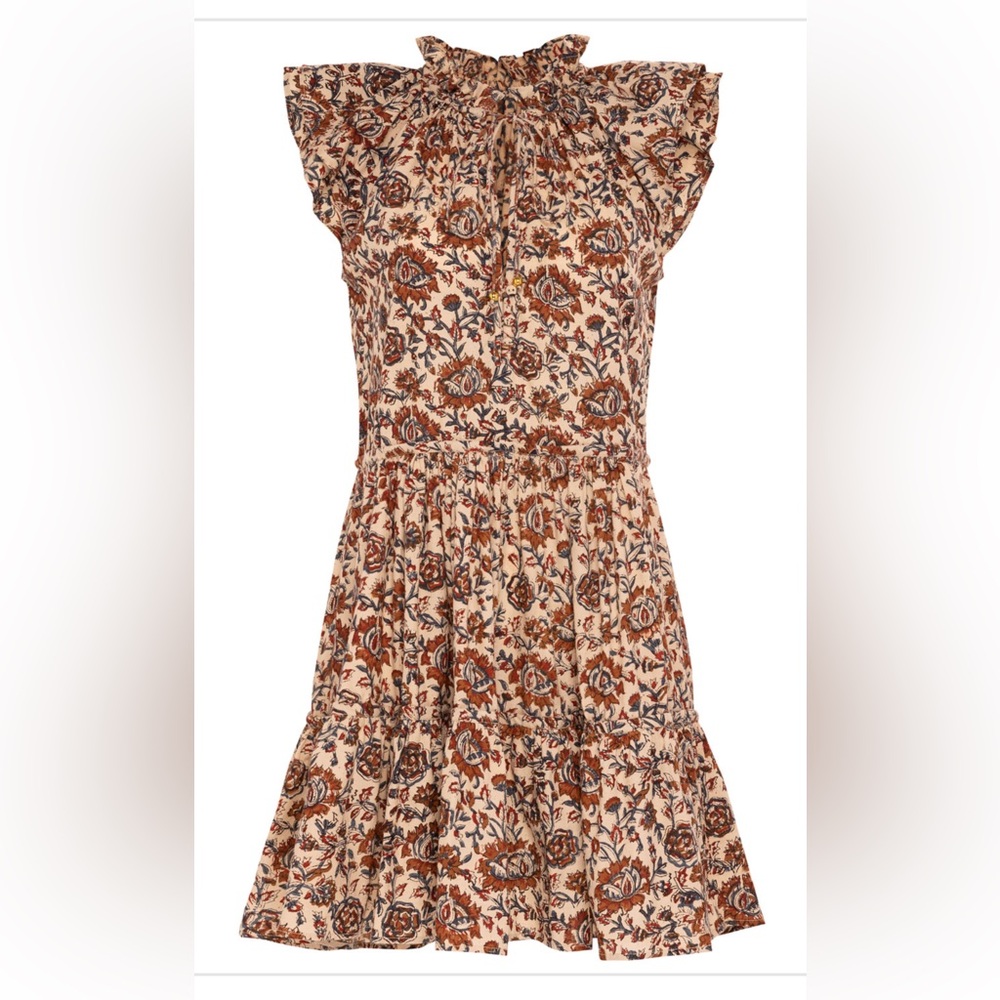Anna Cate Anthropologie $215 Block print Aimee Ruffle Tier Dress XS Navy Garden